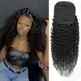 Kinky curly human hair drawstring ponytail extensions in natural black for women, 3B 3C curl pattern