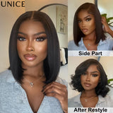 UNice No-Slip 7x5 & 13x4 Lace Yaki Straight Bob Wig With Drawstring Pre Cut Pre Bleached Glueless Wig Human Hair Ready To Wear