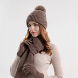 Women's winter beanie hat, scarf and gloves set, 3-piece cold-weather accessories collection