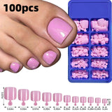 120-piece HSF Marketplace pink French tip press-on toenails, square short glossy false nails set