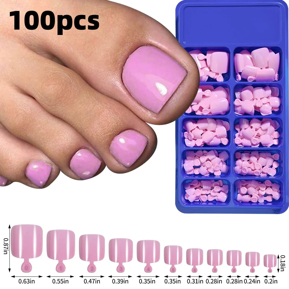 120-piece HSF Marketplace pink French tip press-on toenails, square short glossy false nails set