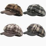 Women's plaid octagonal newsboy cap in vintage wool blend by HSF Marketplace