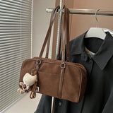 Brown suede shoulder handbag for women featuring a large capacity, retro design, perfect for autumn and winter casual wear.