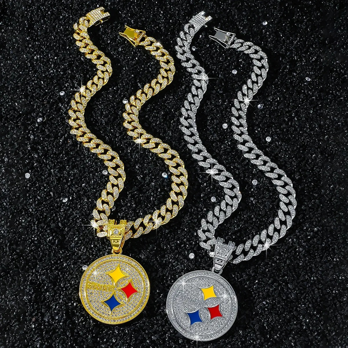 Men's hip hop style personalized disc pendant necklace with creative logo design, crafted by HSF Marketplace in jewelry.