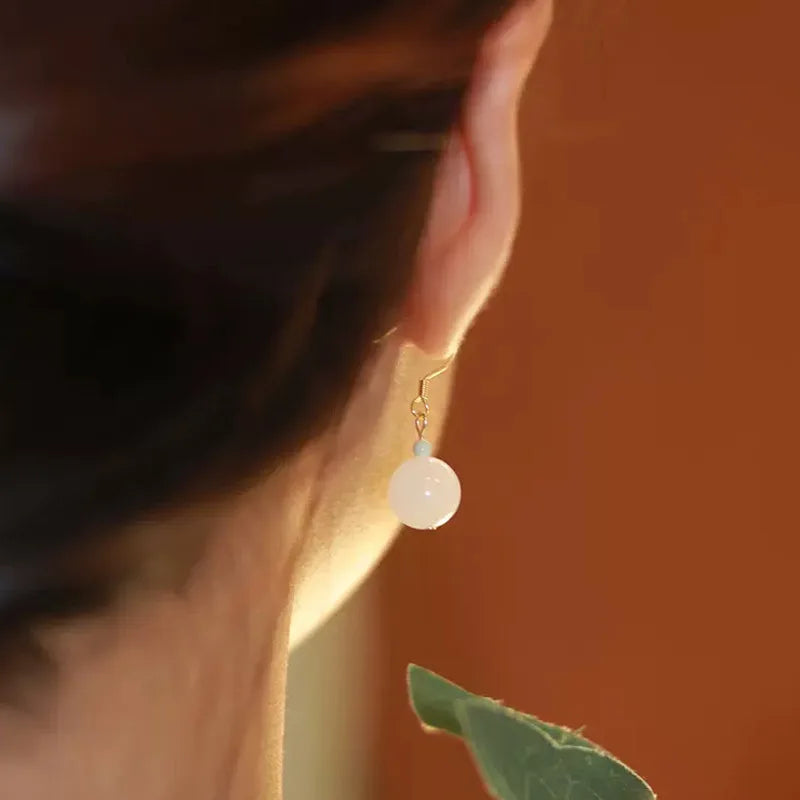 Elegant ancient-style jade earrings for girls, versatile jewelry gift from HSF Marketplace