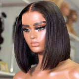 HD lace front human hair wig, 13x4 transparent lace frontal bob, straight short 12-inch wig for women with pre-plucked hairline.