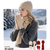 Winter knitted beanie, scarf and touchscreen gloves set in coordinated cold-weather accessories by HSF Marketplace