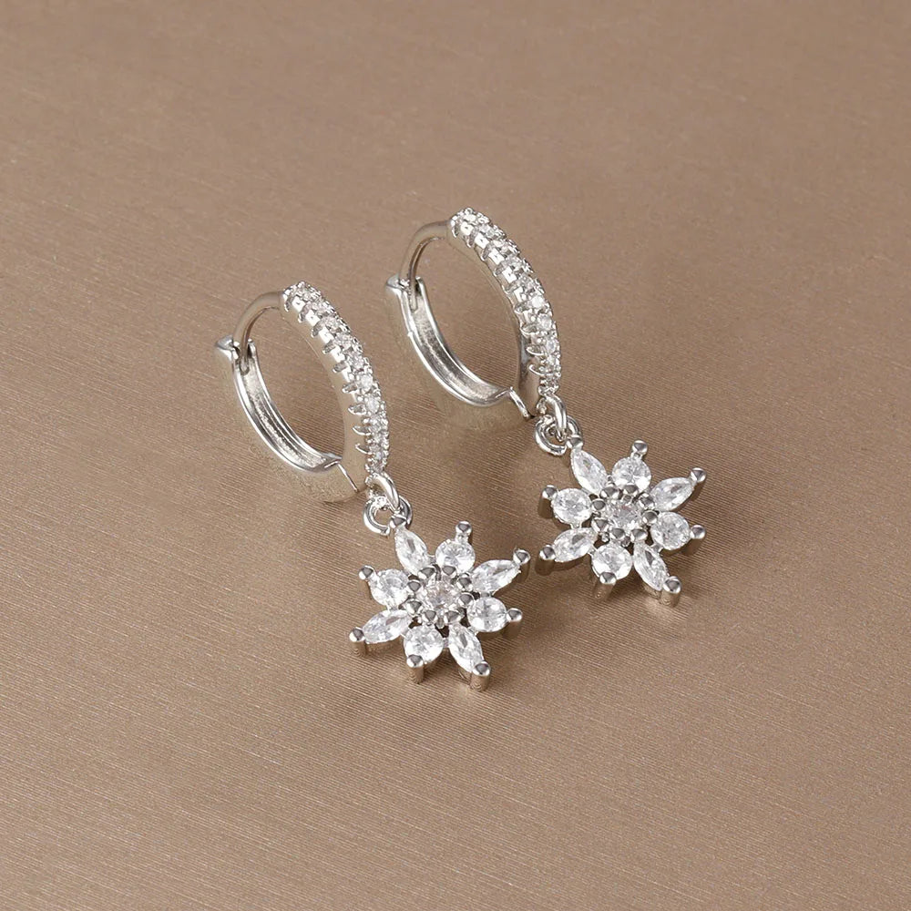 HSF Marketplace stainless steel star dangle earrings with sparkling zircon accents