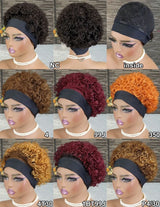 Colored curly pixie cut human hair headband wig for women, full machine-made Brazilian virgin hair, glueless style