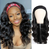30-inch 200% density body wave human hair headband wig for Black women, machine-made wear-and-go style