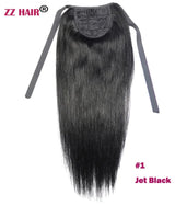 ZZHAIR Brazilian Remy human hair ribbon ponytail, 16–20 inch natural straight horsetail clip-in extension