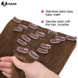 7-piece clip-in 100% human hair extensions, natural straight Remy hair weft in 12–26 inch lengths