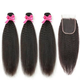 Peruvian Kinky Straight Hair Bundles With 4x4 Closure 100% Remy Human Hair Extension 1 2 Bundles With Closure Weave Bundles M