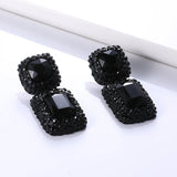 Vintage Costume Jewelry Party Accessories Gunblack Chunky Gray Black Crystal Rhinestone Square Statement Earrings for Women
