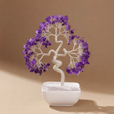 1pc Natural Crystal Tree with Chakra Stones: Money Tree on White Ceramic Bowl, Copper Wire Design for Feng Shui & Yoga Home Deco
