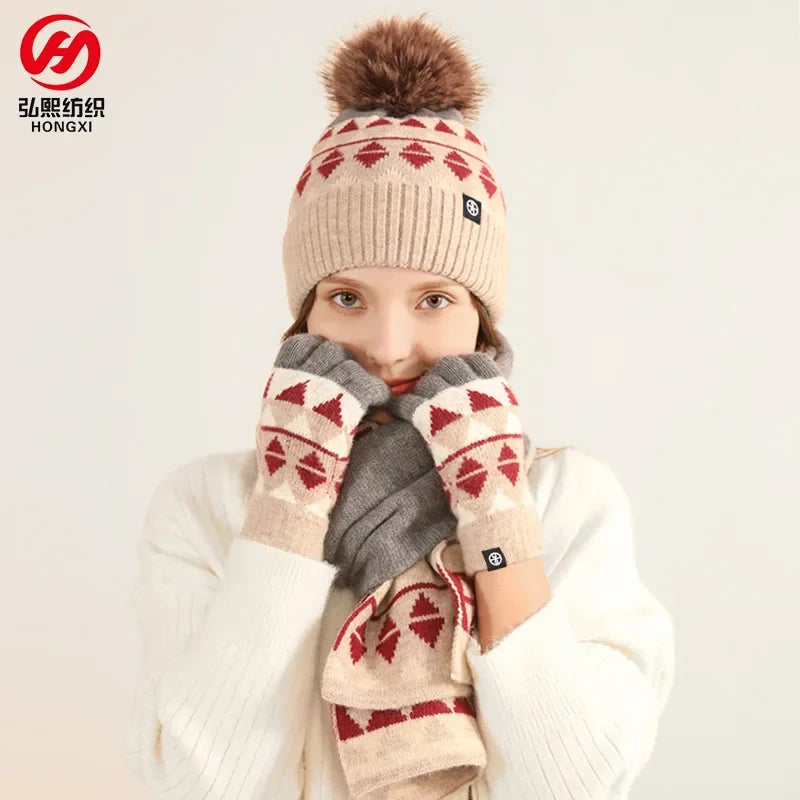 Warm Japanese knit set with hat, scarf and gloves for women by HSF Marketplace