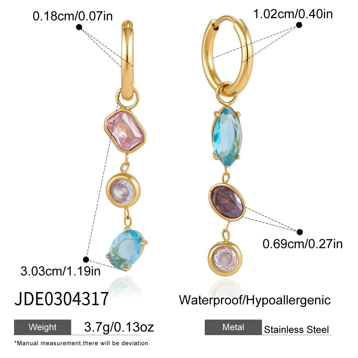 Multicolor geometric drop earrings in 18K gold plating by HSF Marketplace