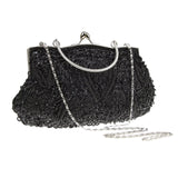Women's retro small tote evening bag with beaded embroidery and shoulder chain, perfect for weddings and parties.
