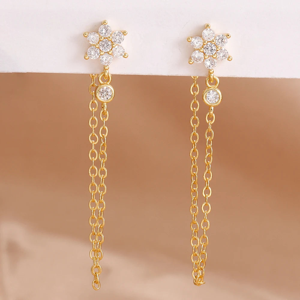 HSF Marketplace stainless steel star dangle earrings with sparkling zircon accents