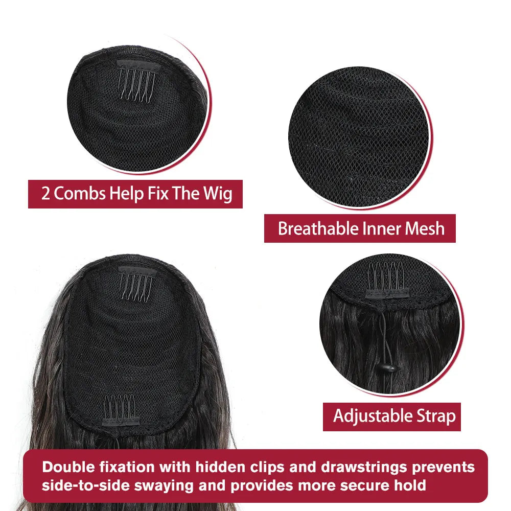 28-inch synthetic body wave drawstring ponytail with ombre brown and blonde highlights, 180g heat-resistant hair extension