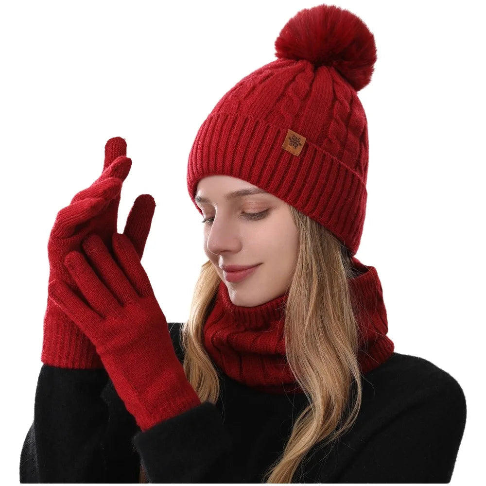 Warm winter hat scarf gloves set for men and women by HSF Marketplace, gray knitted accessories set