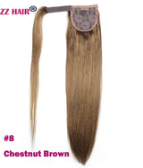 ZZHAIR 100% human hair straight wrap-around ponytail extension, machine-made Remy clip-in style 16-28 inches