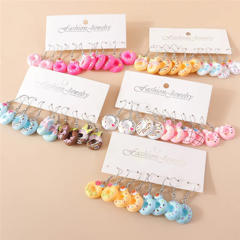 Cute donut resin dangle earring set, 10-piece jewelry collection by HSF Marketplace
