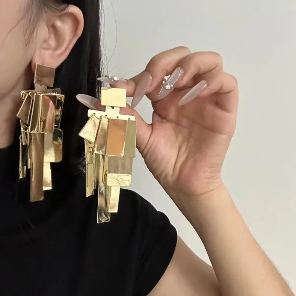 Metal retro tassel dangle earrings for women, HSF Marketplace jewelry, featuring layered hanging chains