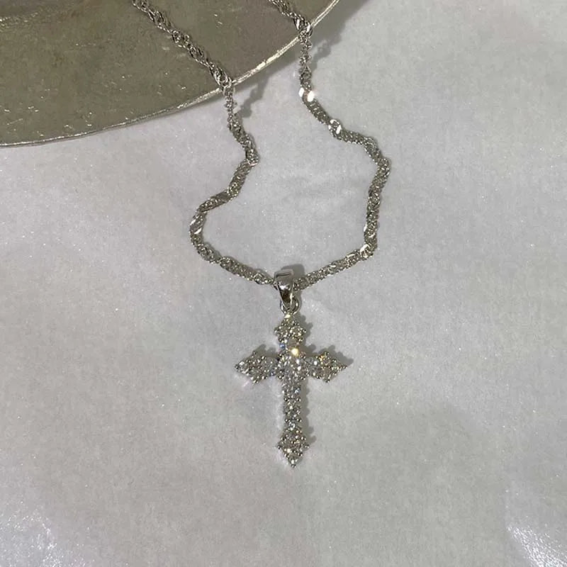Silver crystal zircon cross pendant necklace for women by HSF Marketplace
