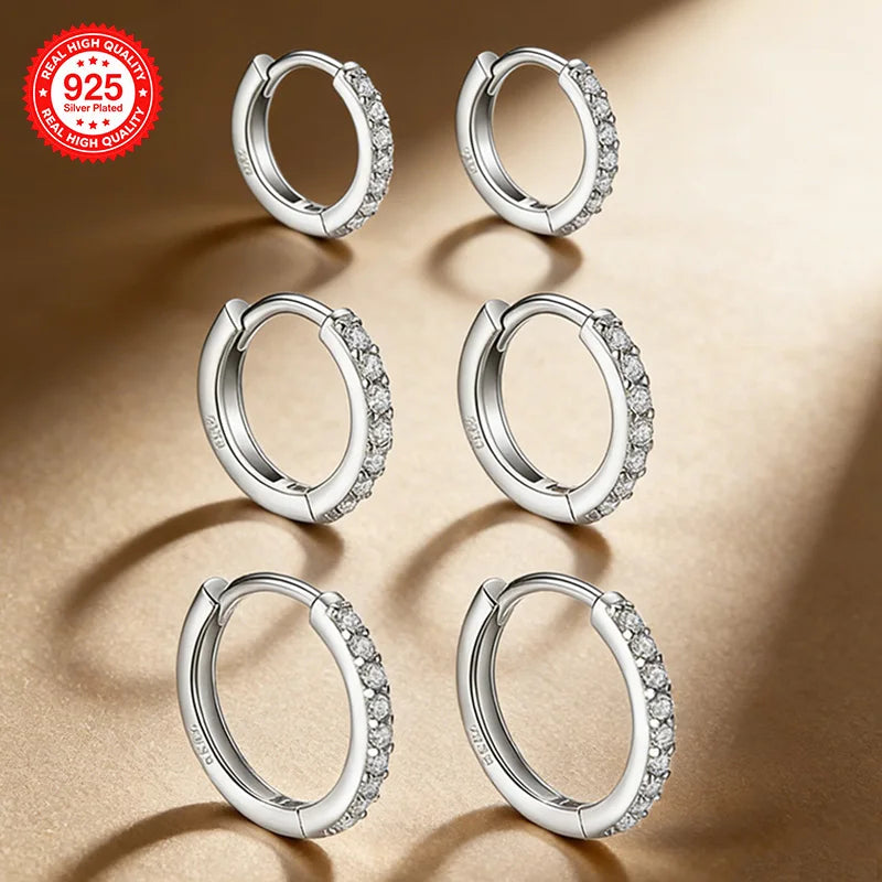 6-piece set of 925 sterling silver 18k gold-plated zirconia huggie hoop earrings for women