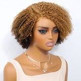 Rebecca Short Kinky Curly Bob human hair wig with water wave bodywave texture, lace front, natural Indian hair for women.