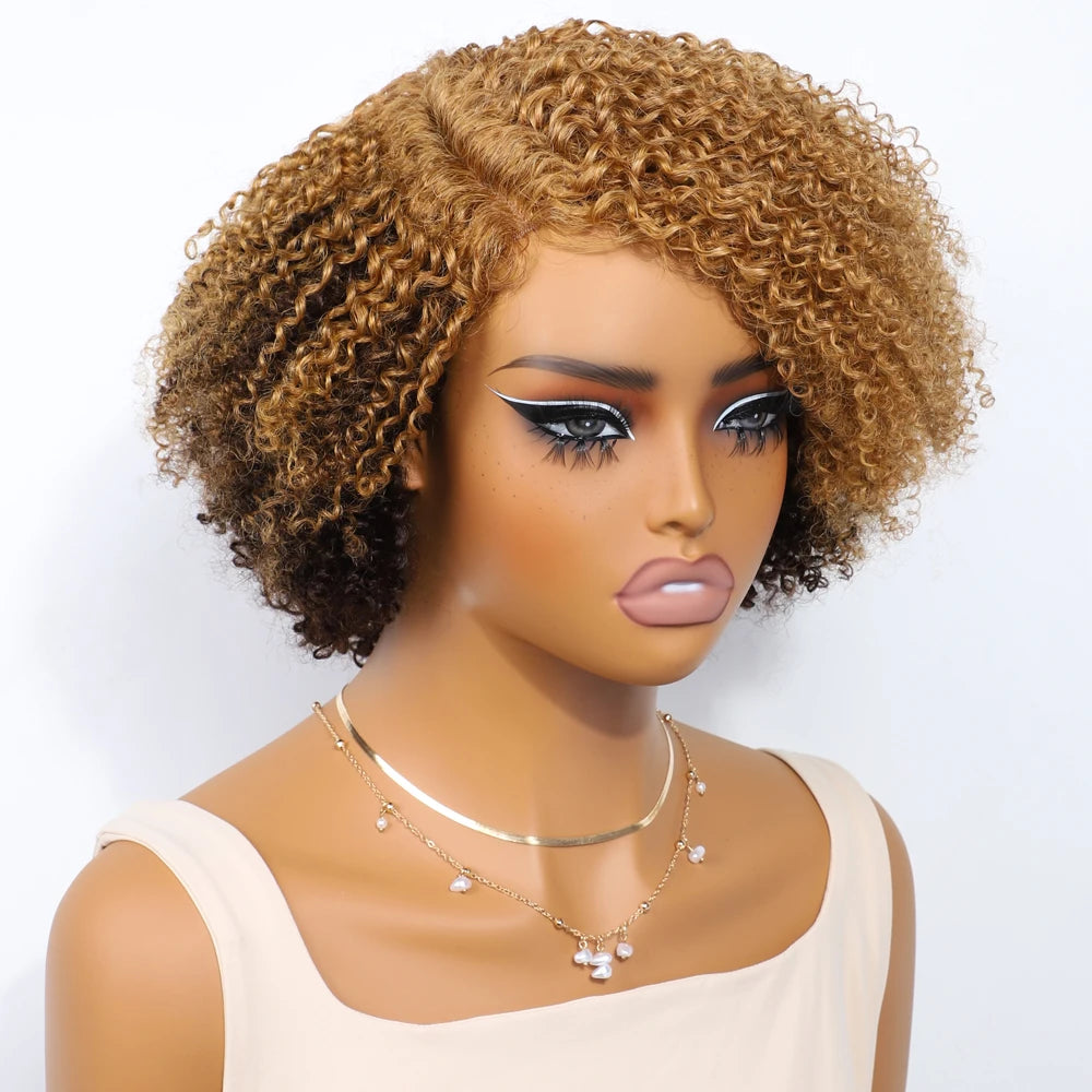 Rebecca Short Kinky Curly Bob human hair wig with water wave bodywave texture, lace front, natural Indian hair for women.