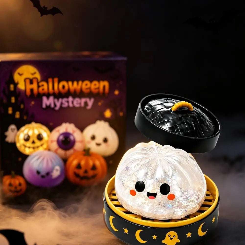 New 1-5pcs Halloween Ghost Dumpling Squishy Toy with Box Squeeze Decompression Fidget Toy for Stress Relief Gift Box Set
