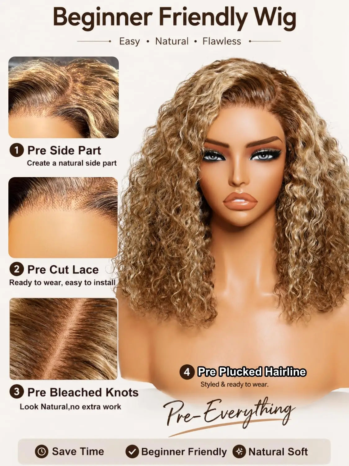 Honey blonde curly bob glueless human hair lace front wig by HSF Marketplace