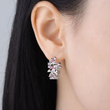 S925 sterling silver cherry blossom flower hoop earrings, elegant floral jewelry for women by HSF Marketplace