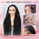 Deep wave lace front human hair wig with 13x6 HD lace, 26-inch curly Brazilian pre-plucked wig for Black women.