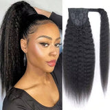 Kinky straight Brazilian Remy human hair wrap-around ponytail extension in natural color for women