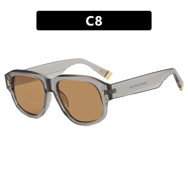 Thick polygonal tortoise shell sunglasses with square frames and gradient lenses, UV400 protection for men and women.