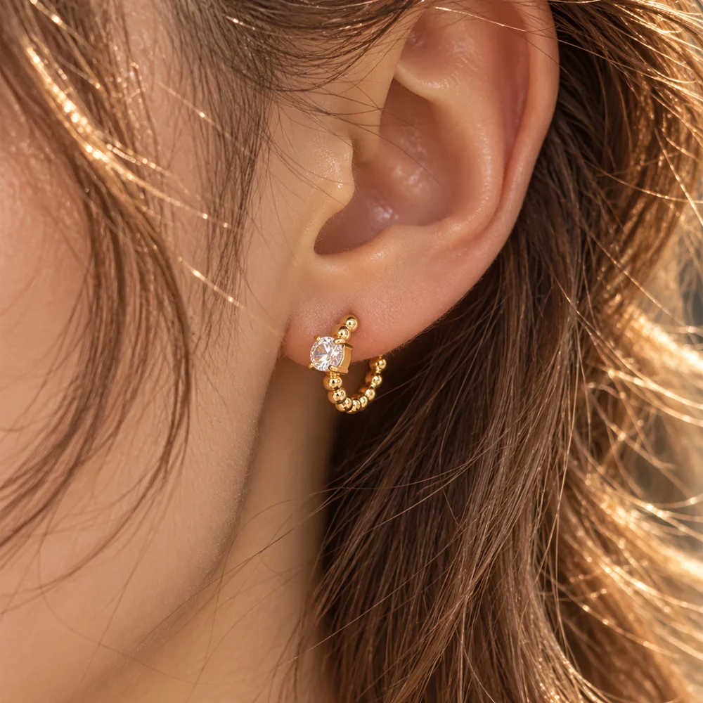 MamacitaSlay 18K gold-plated geometric zircon beaded hoop earrings in waterproof 316L stainless steel
