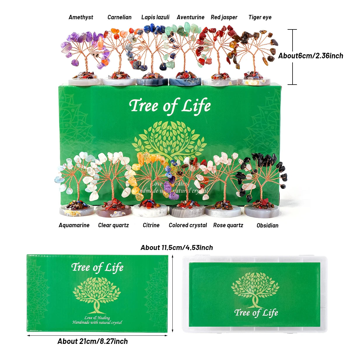 12pcs/box Natural Gemstone Crystal Chakela Lucky Tree With Agate Base Home Office Desk Living Room Crystal Decor Mini Sized Home