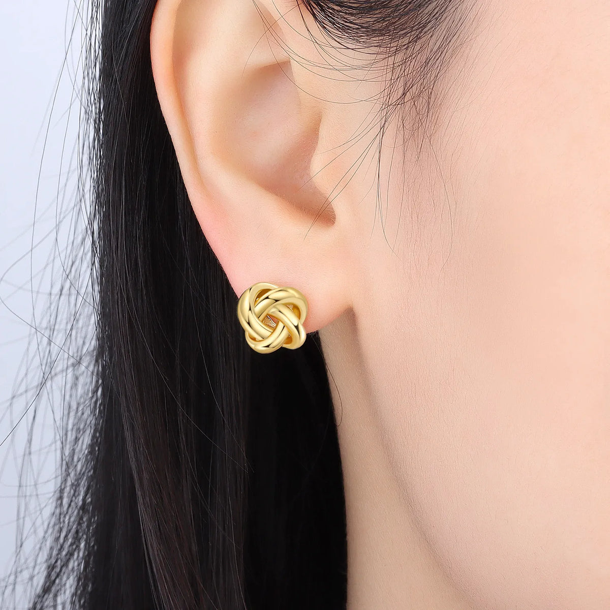 Orstarry S925 sterling silver 18k gold classic knot stud earrings for women, close-up product image