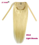 ZZHAIR Brazilian human Remy hair ribbon ponytail, 16–20 inch natural straight horsetail clip-in, 60g