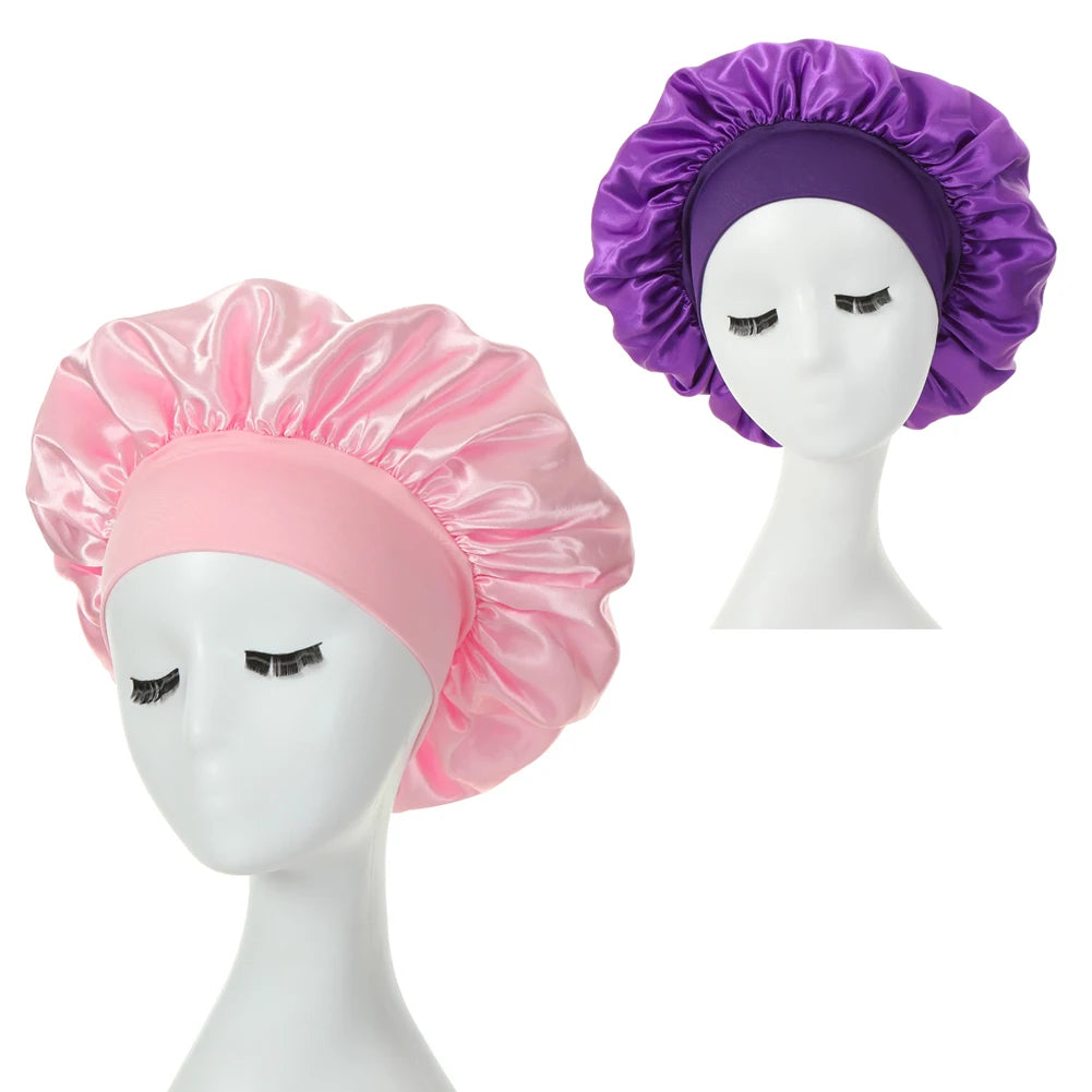 2-pack wide brim satin bonnets with elastic band for women, HSF Marketplace hair styling tools