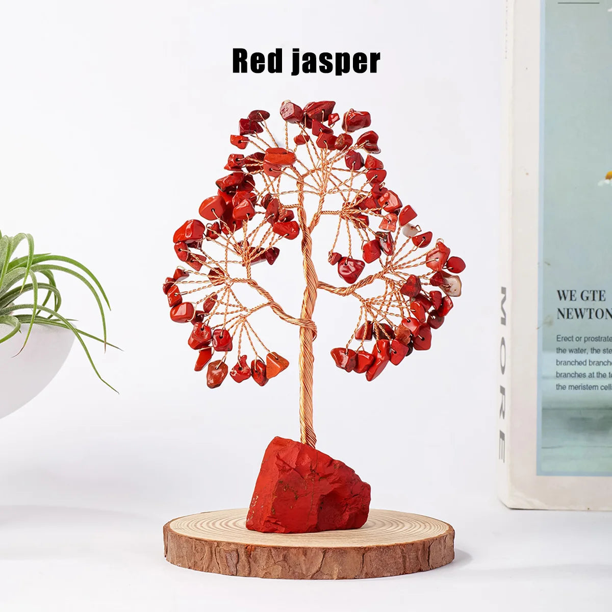 1PC Natural Gemstone Crystal Lucky Tree with Irregular Raw Stone Base for Home Office Desk Living Room Decor