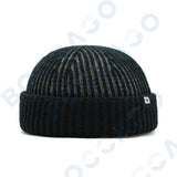 Women's thick striped knitting docker cap warm winter beanie hat with letter label, vintage retro style