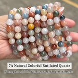 1 Pc 7A Natural Multi-Color Rabbit Hair Quartz Beads Bracelet Women's Healing Crystal Jewelry for Creativity Emotional Balance