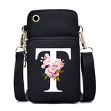 H Sakura alphabet floral print small crossbody handbag for women with phone pocket, stylish messenger purse by HSF Marketplace