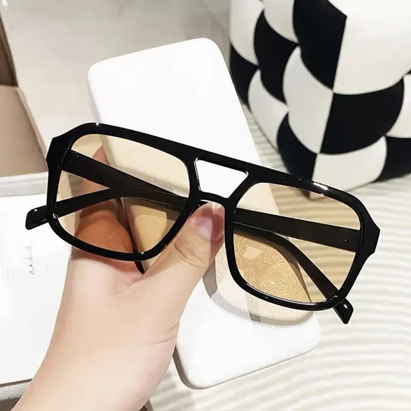 Square big frame sunglasses for men and women by HSF Marketplace, lightweight black and yellow UV-protective sun glasses.
