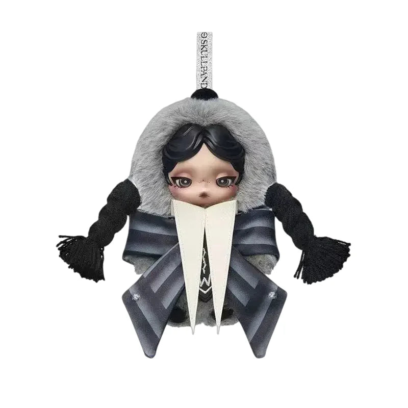 POPMART Skullpanda x My Melody Kuromi plush doll pendant with floral design, blind box collectible keychain