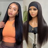 HSF Marketplace straight human hair headband wig for women, glueless lace-free design in natural black shade